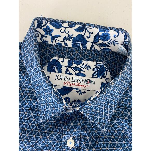 Men John Lennon by English Laundry geometric floral flip cuff button up shirt M - Picture 5 of 5